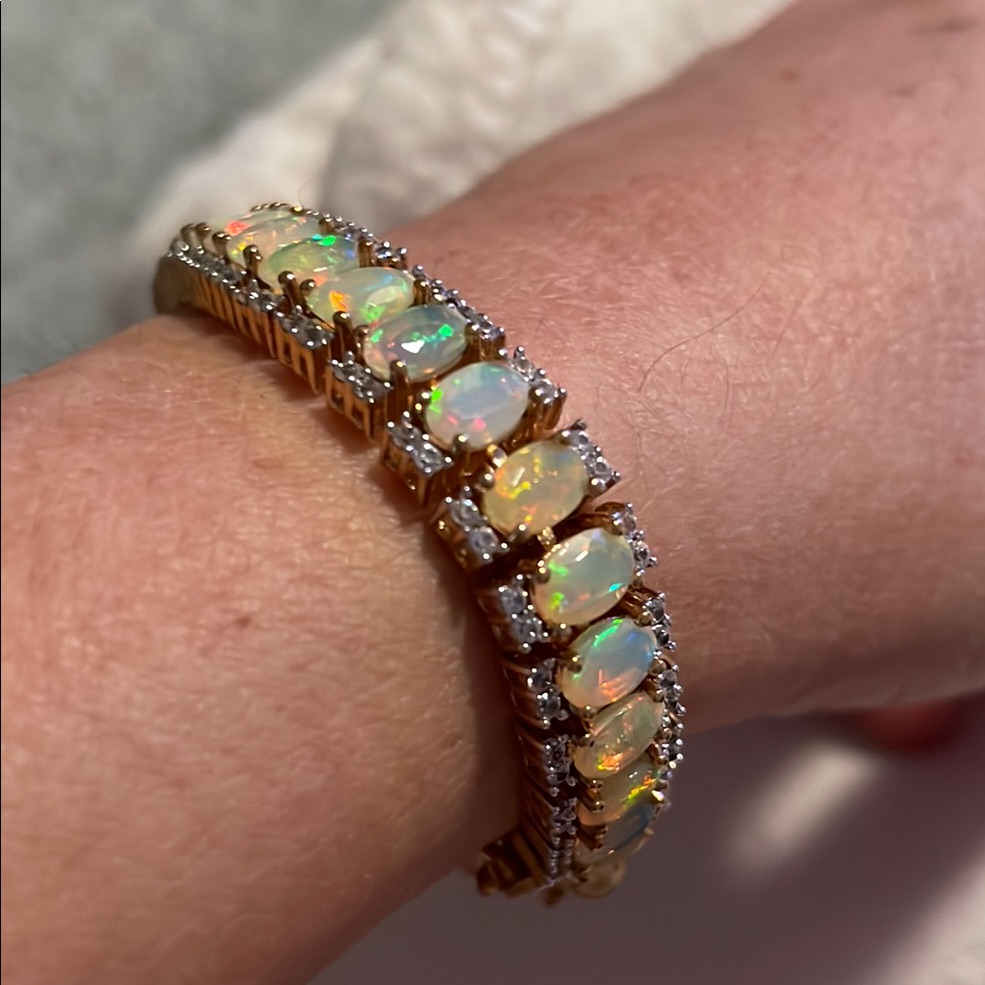 Elegant Opal And Gold Plated Over Sterling Silver Bracelet